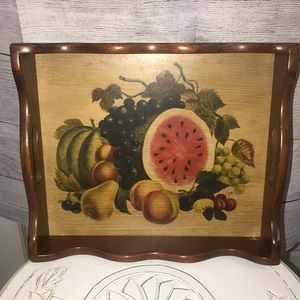 Vintage wooden serving tray with handles